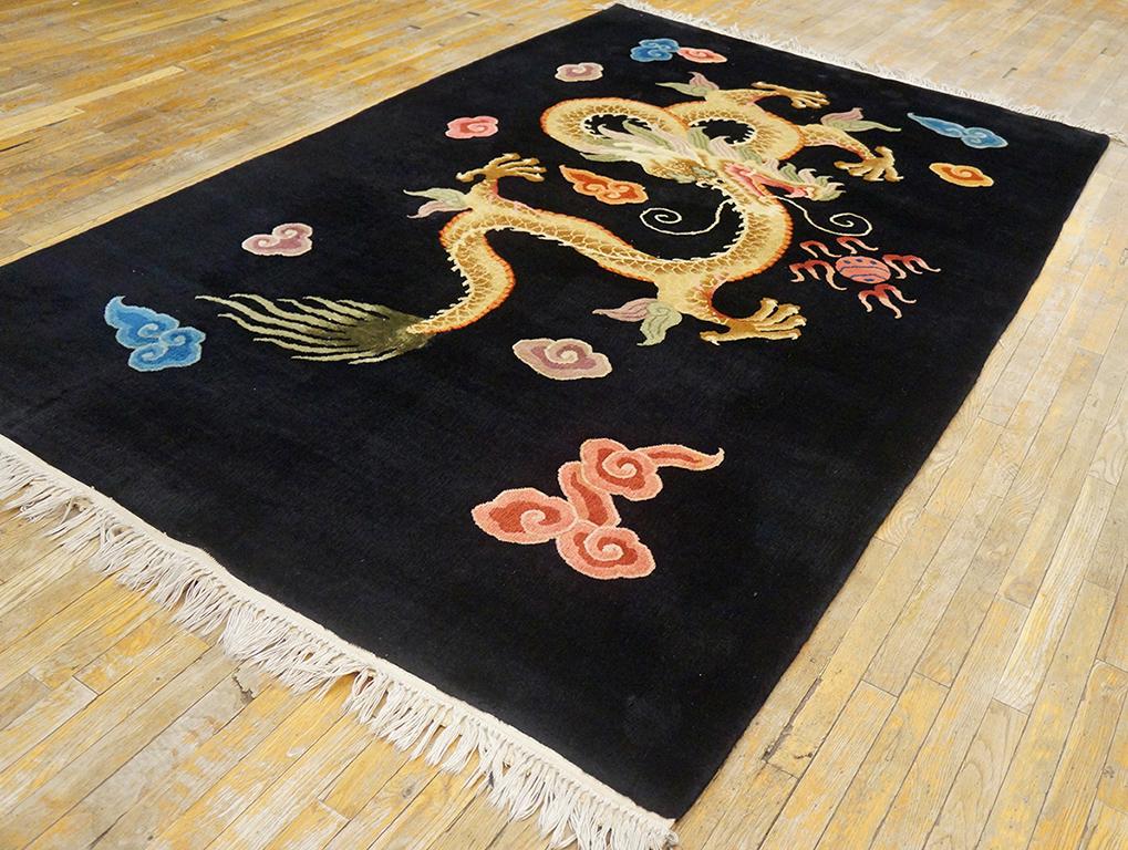 Chinese Art Deco Carpet on rare black background with Dragon.
6'2