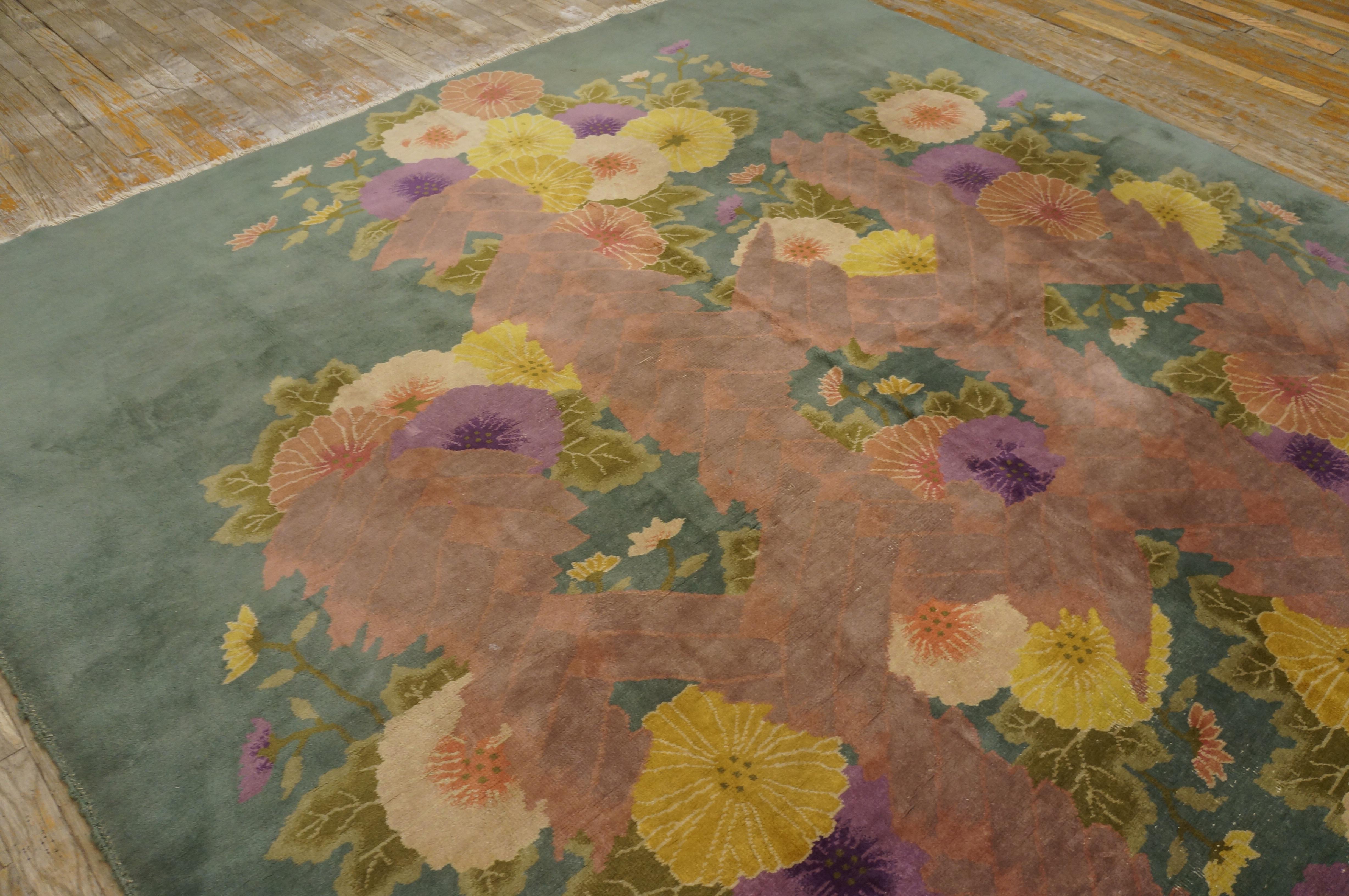 Early 20th Century 1920s Chinese Art Deco Carpet by Nichols ( 7' 10'' x 9' 2'' - 238 x 279 cm ) For Sale