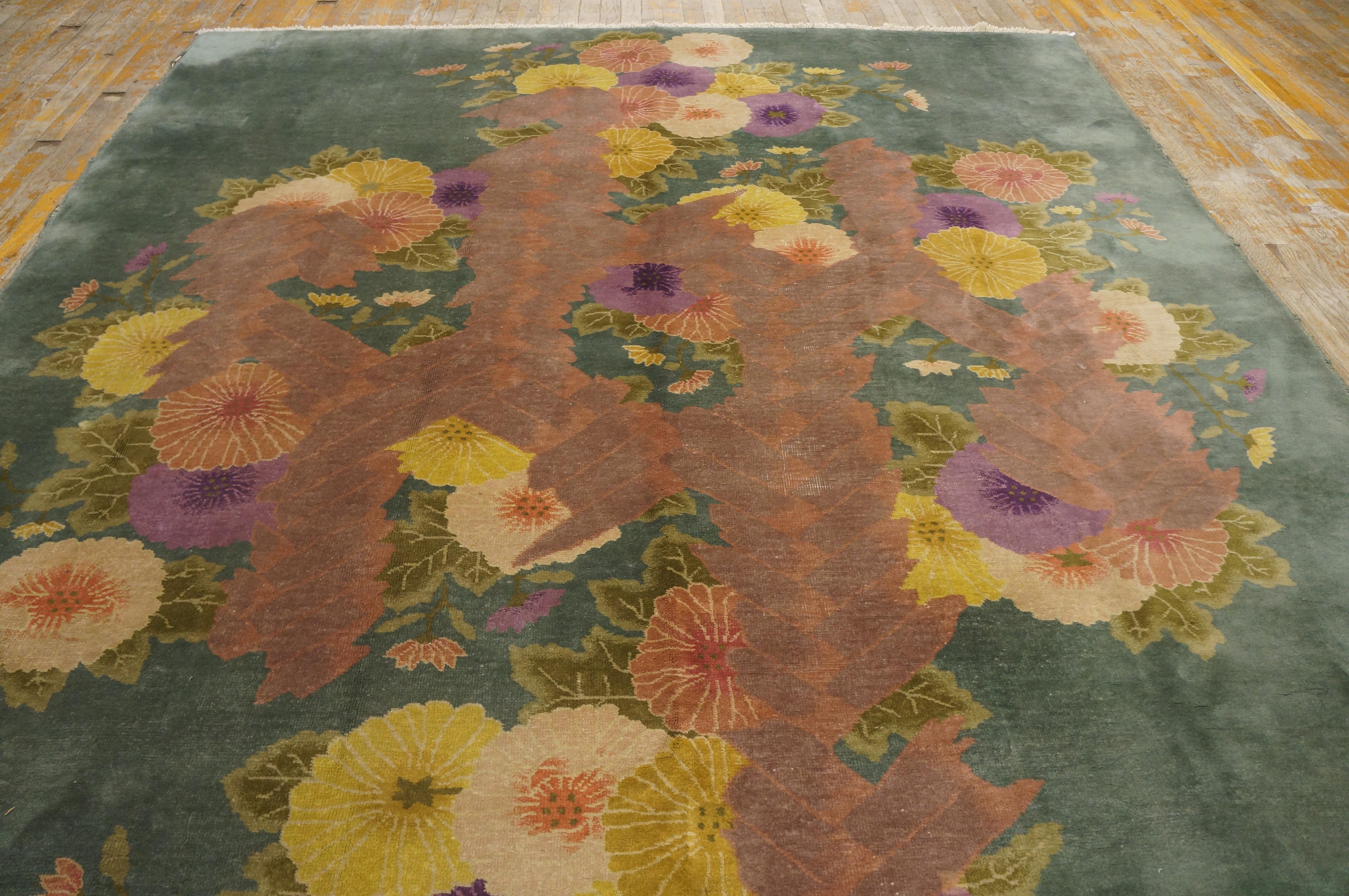 Wool 1920s Chinese Art Deco Carpet by Nichols ( 7' 10'' x 9' 2'' - 238 x 279 cm ) For Sale