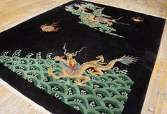 1920s Black Dragon Antique Chinese Art Deco Rug Nichols Workshop 7'10"x9'8"