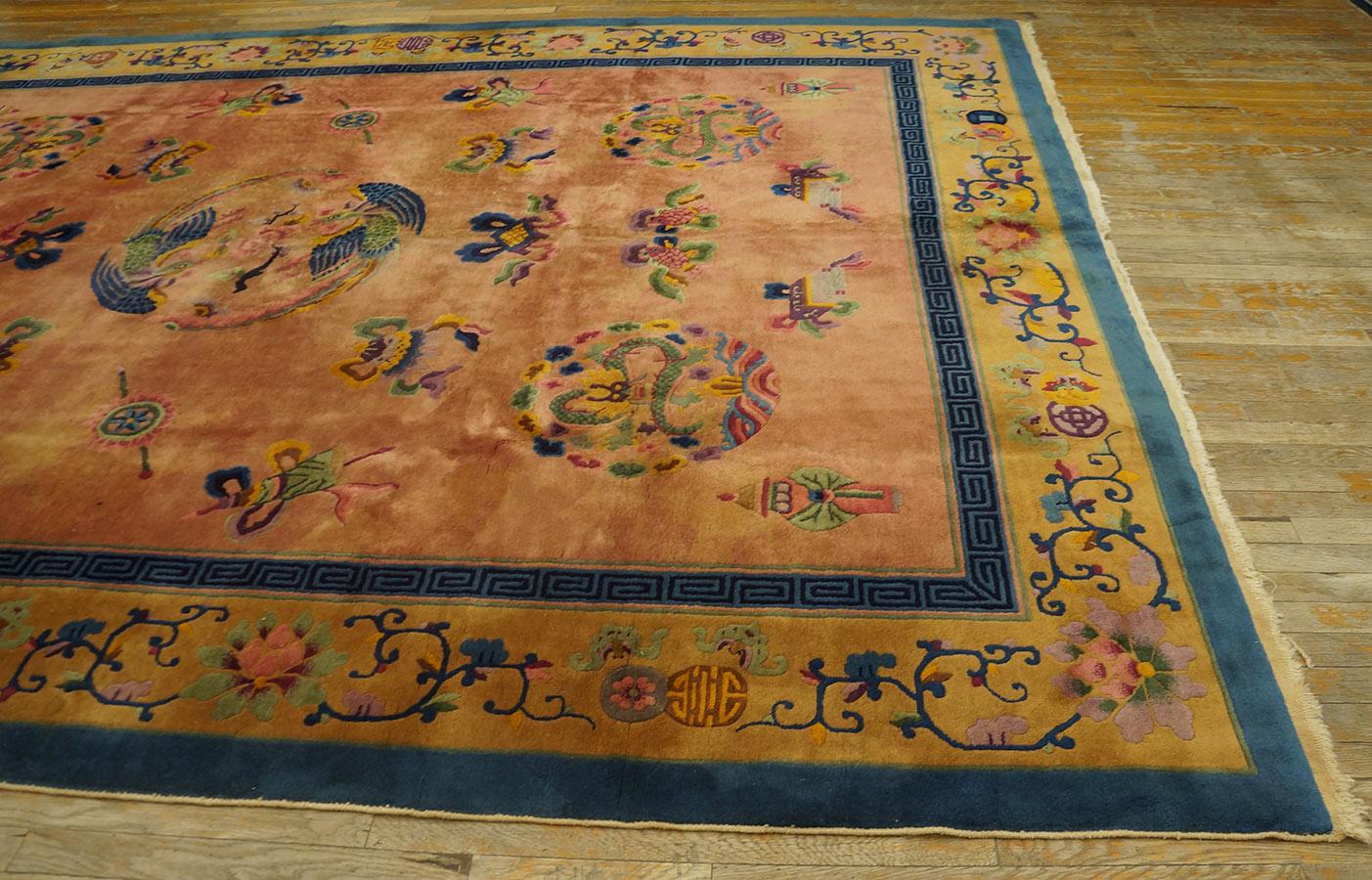 Chinesischer Art-déco-Teppich aus den 1920er Jahren ( 8''10'''' x 11''5''''- 270 x 348 ) (Handgeknüpft) im Angebot