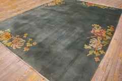 1930s Green Minimalist Floral Chinese Art Deco Carpet 8'10"x11'7" Knotted Rug