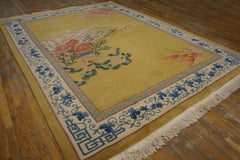 1930s Yellow Pictorial Chinese Art Deco Carpet 8'10''x11'10'' Knotted Wool Rug
