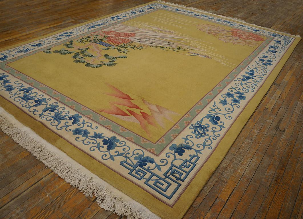 Hand-Knotted Antique Chinese Art Deco Rug 8' 10'' x 11' 10''. For Sale