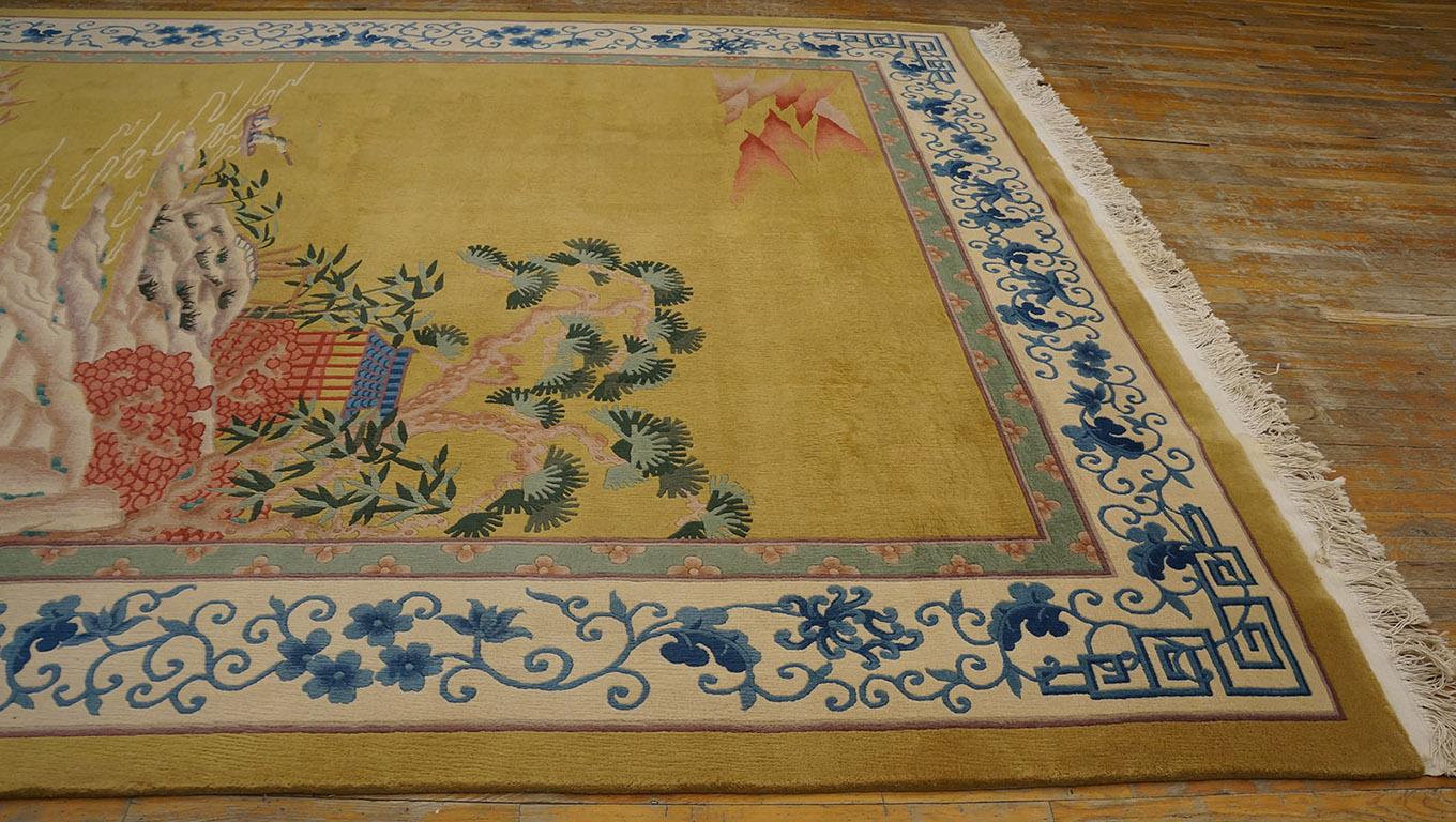 Antique Chinese Art Deco Rug 8' 10'' x 11' 10''. In Good Condition For Sale In New York, NY