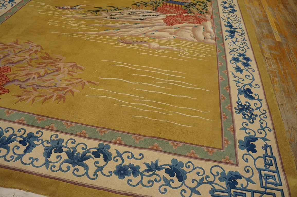 Wool Antique Chinese Art Deco Rug 8' 10'' x 11' 10''. For Sale