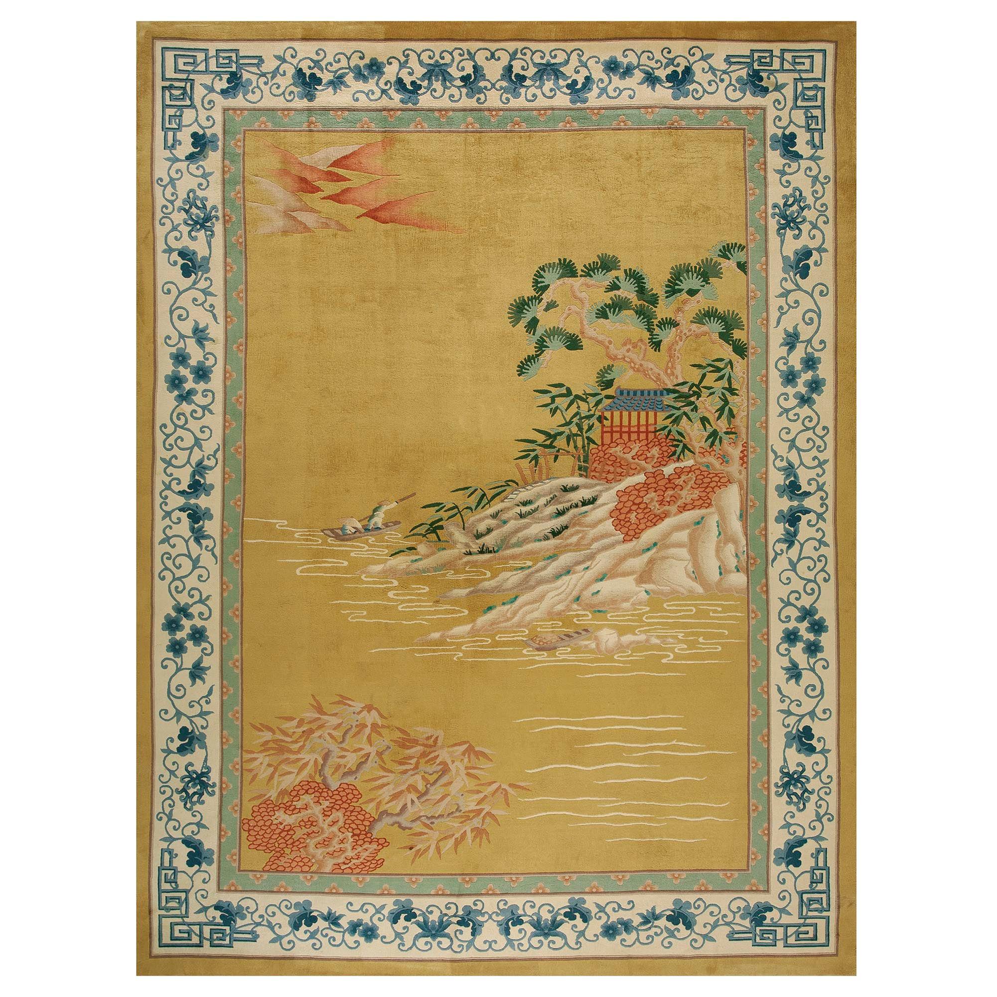 Antique Chinese Art Deco Rug 8' 10'' x 11' 10''. For Sale