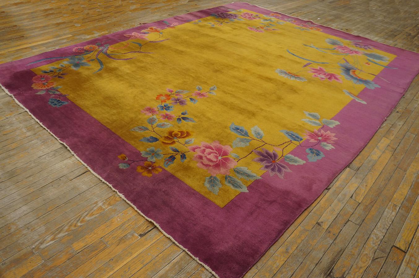 Hand-Knotted 1920s Chinese Art Deco Carpet  ( 8' 10'' x 11' 4'' -270 x 345 cm ) For Sale