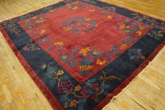 1920s Red Wine Floral Antique Chinese Art Deco Carpet 8'3''x9'7'' Woven Wool Rug