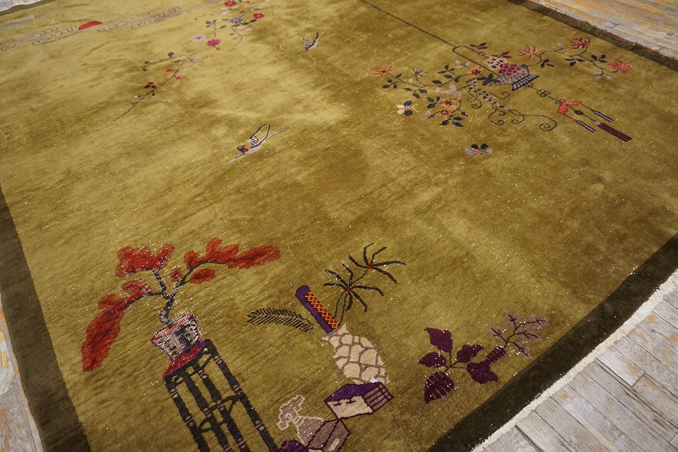 Hand-Knotted 1920s Chinese Art Deco Carpet ( 8'6