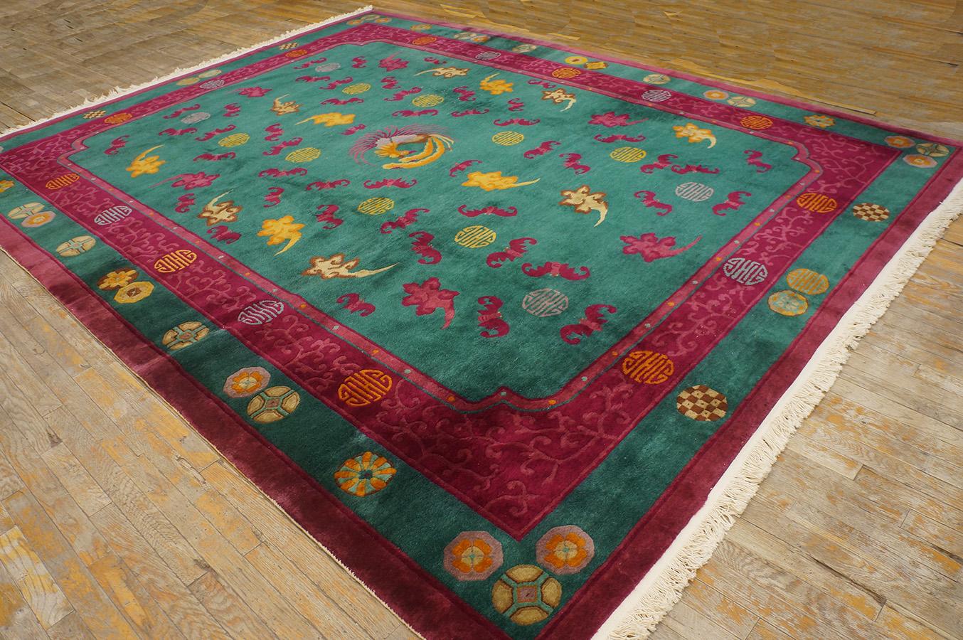 Hand-Knotted 1920s Chinese Art Deco Carpet ( 8 8