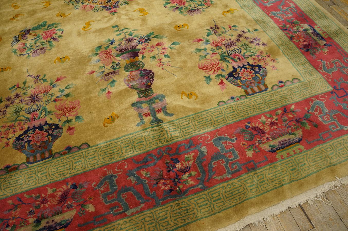 Wool Antique Chinese, Art Deco Rug : 8' 8'' x 11' 4'' For Sale