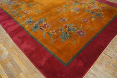 1920s Orange Floral Antique Chinese Art Deco Carpet 8'8''x11'4'' KnottedPile Rug
