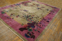 Floral Soft Gray Color Wool Pile Antique Room Size Chinese Art Deco Carpet Rug