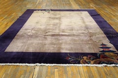 1920s Beige Floral Antique Chinese Art Deco Rug 8' 10" x 11' 6" Knotted Carpet