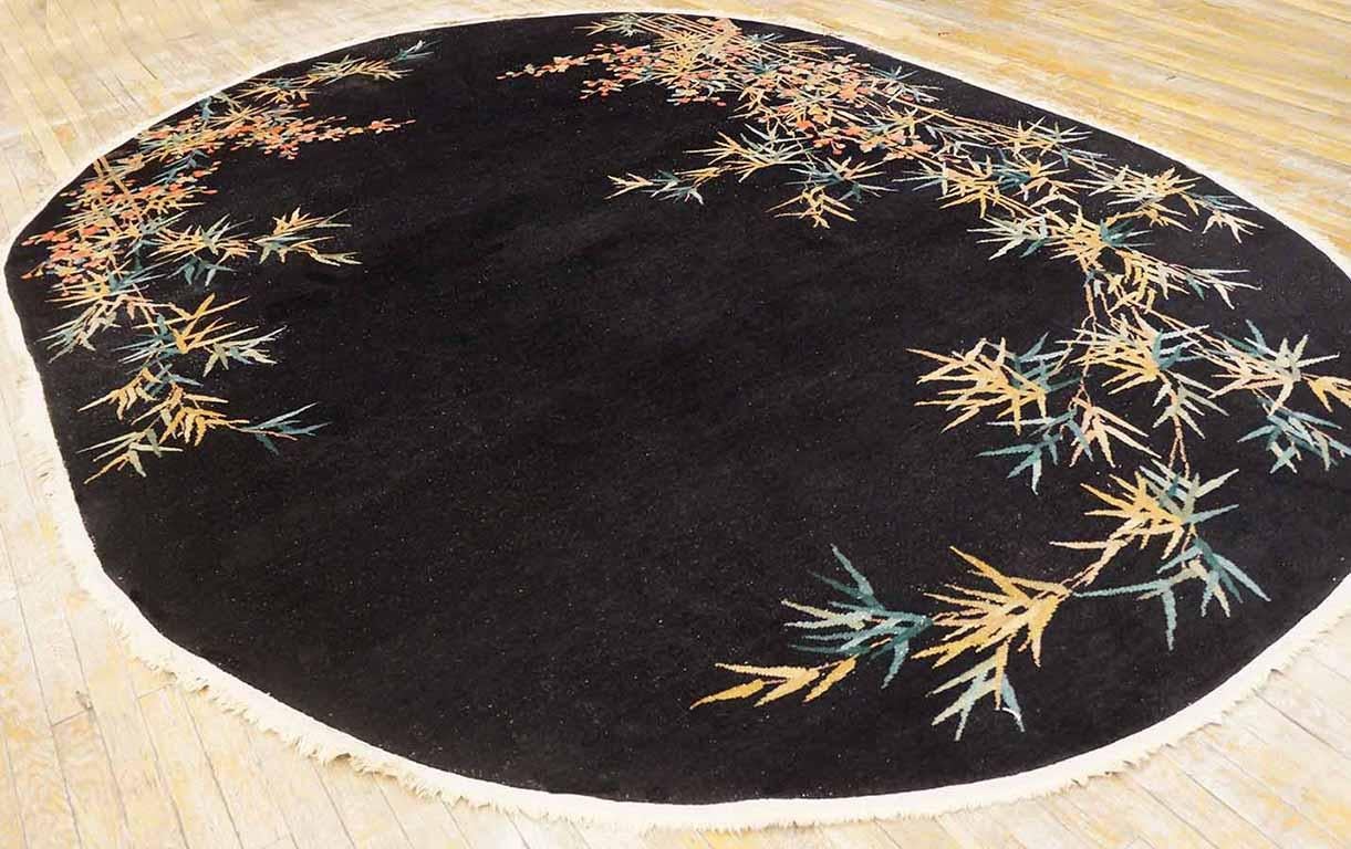 1930s Bamboo Design Oval Black Chinese Art Deco Carpet 
(8'4