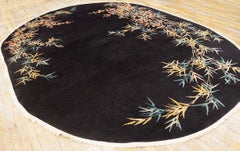 1930s Black Bamboo Floral Antique Chinese Art Deco Carpet 8'4" x 11'8" Wool Rug