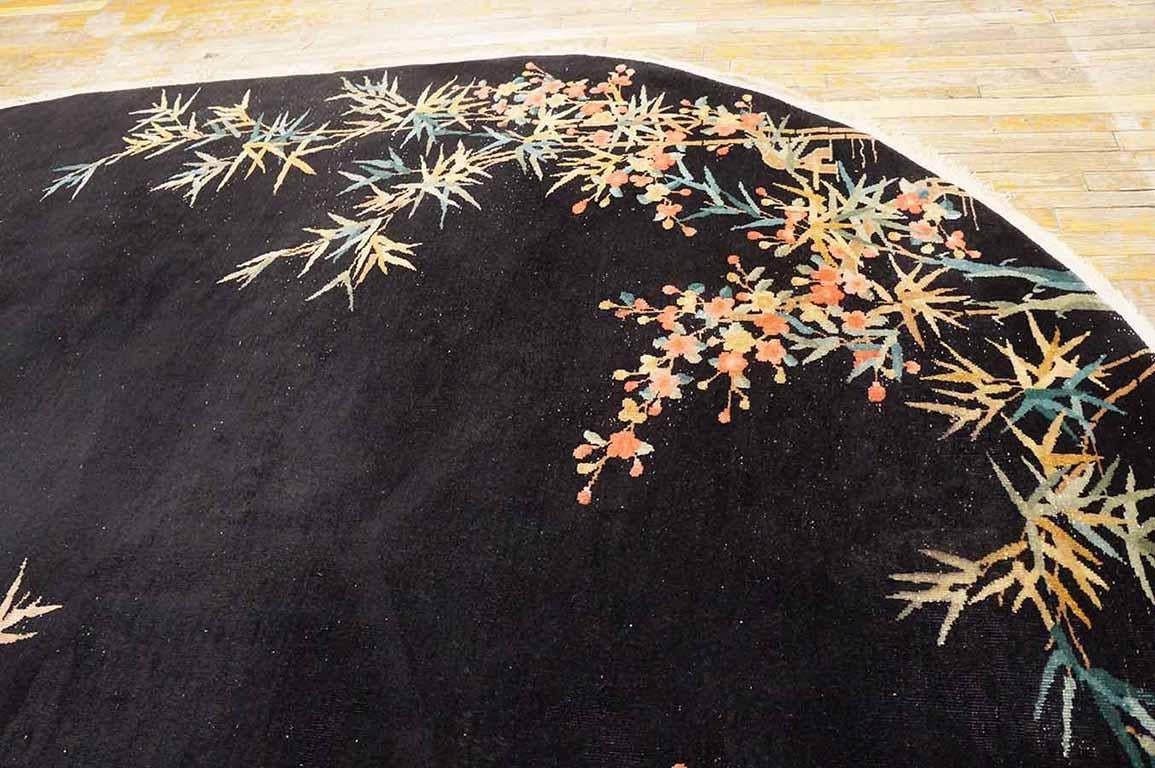 Early 20th Century 1930s Bamboo Design Oval Black Chinese Art Deco Carpet (8'4
