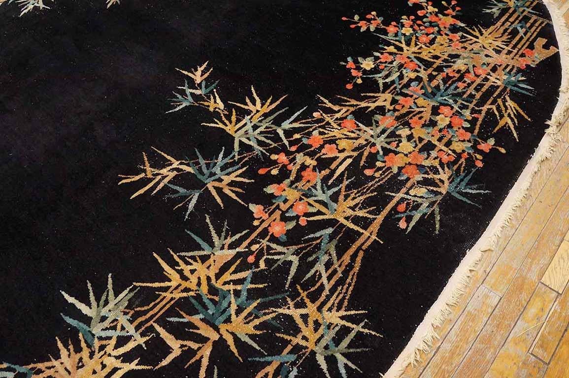 1930s Bamboo Design Oval Black Chinese Art Deco Carpet (8'4