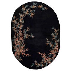 Antique 1930s Bamboo Design Oval Black Chinese Art Deco Carpet (8'4" x 11'8" - 255 x355)