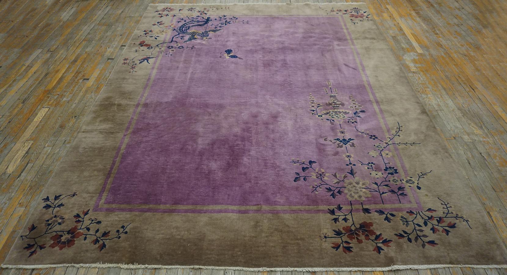 Hand-Knotted 1920s Chinese Art Deco Carpet ( 8'7