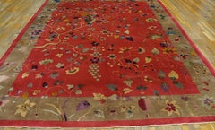 1920s Rust Red Earth Tone Antique Chinese Art Deco Carpet 8'9" x 11'6" Wool Rug