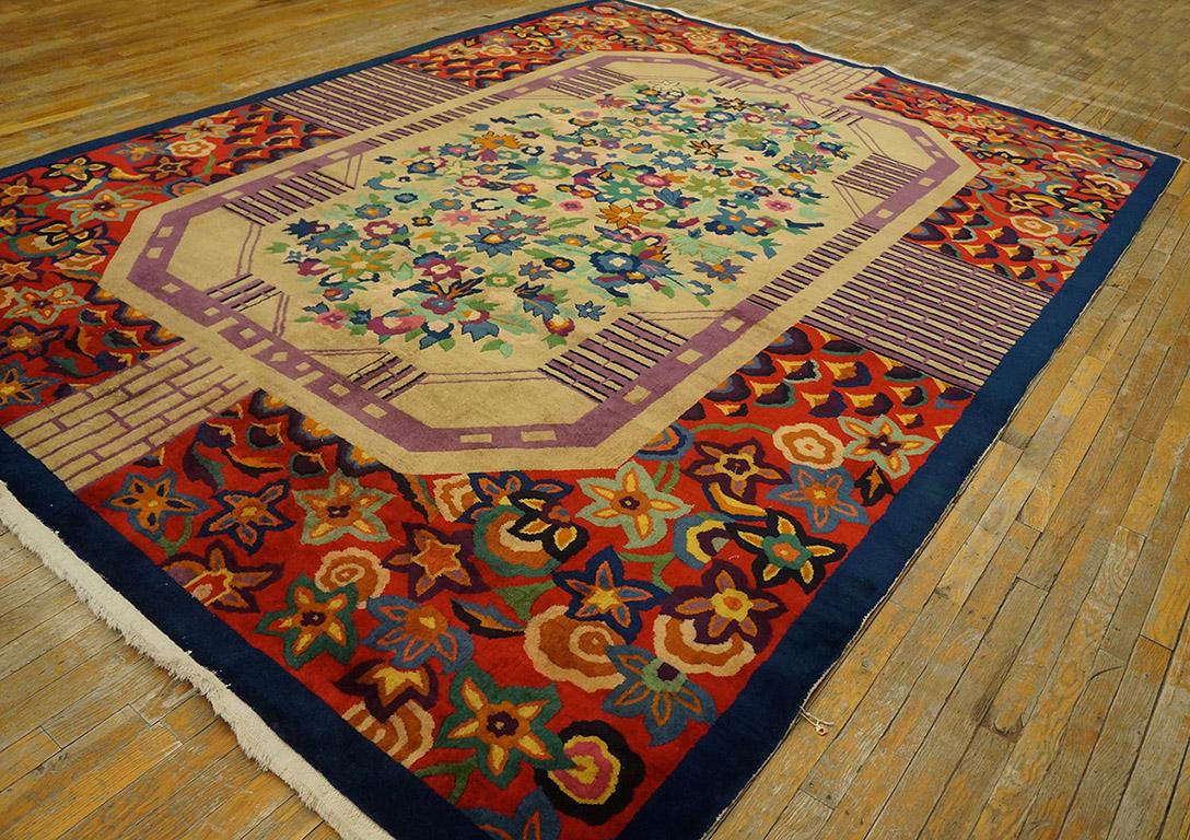Hand-Knotted 1920s Chinese Art Deco Carpet ( 8' 9