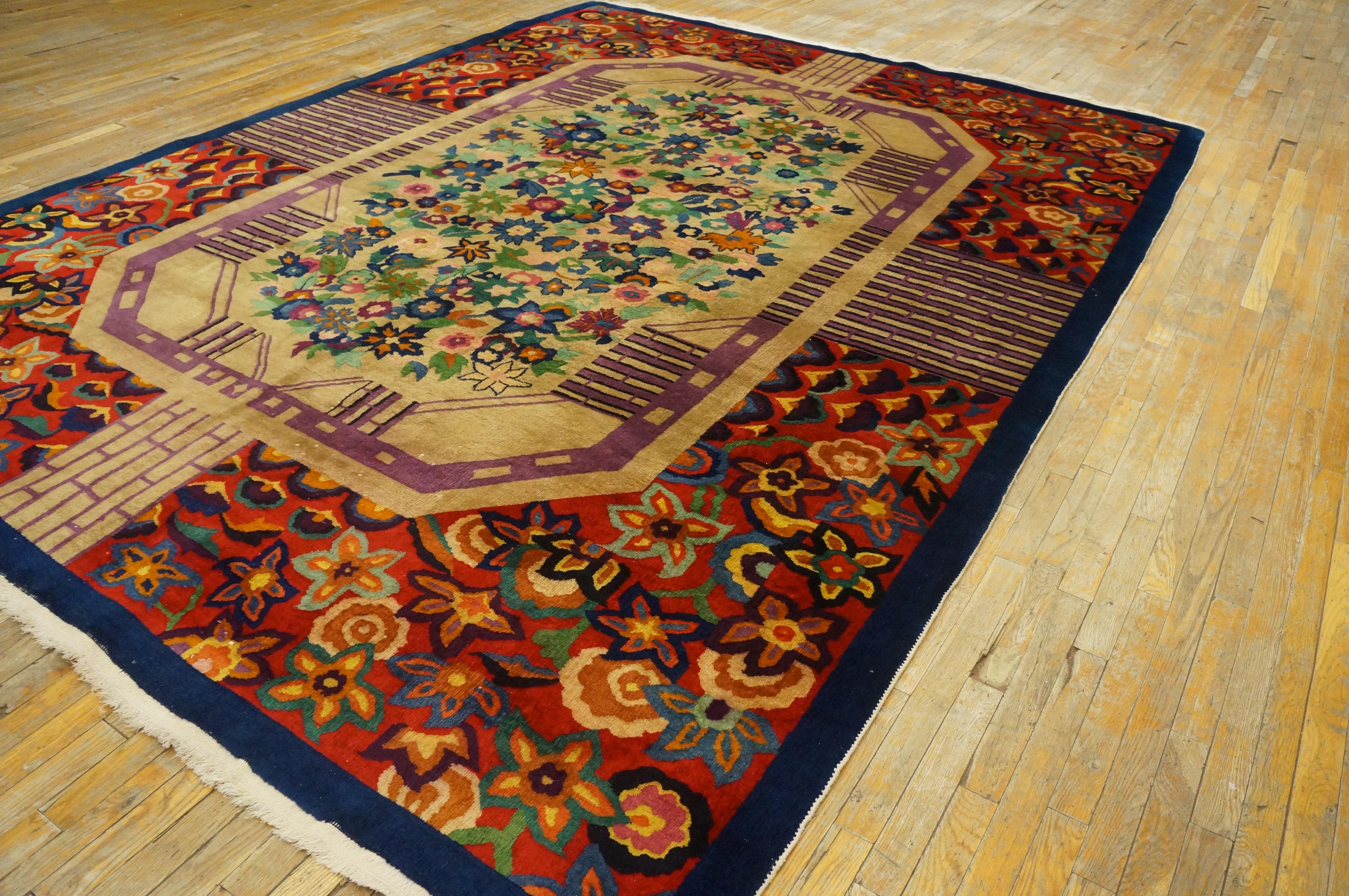 Early 20th Century 1920s Chinese Art Deco Carpet ( 8' 9