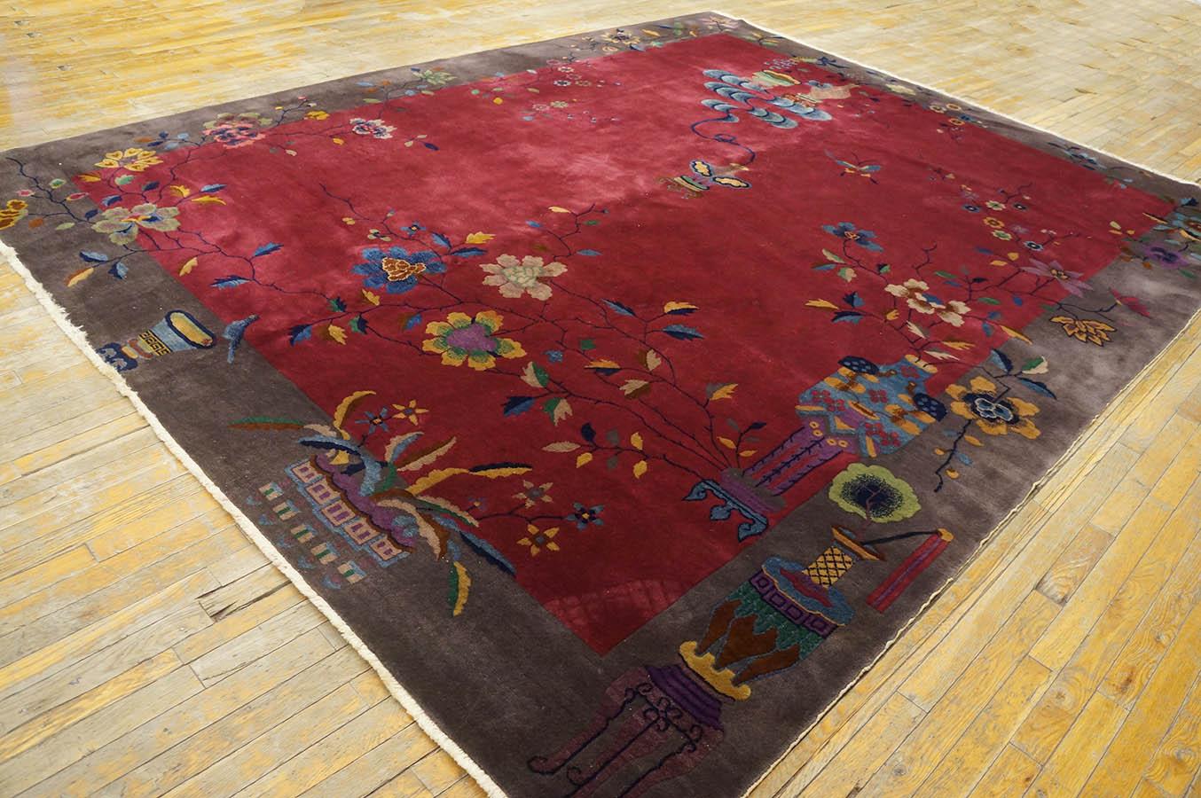 Hand-Knotted 1920s Chinese Art Deco Carpet ( 9' x 11'3'' - 275 x 343 ) For Sale