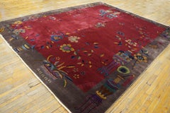 Warm Red Color Classic Wool Pile Antique Room Size Chinese Art Deco Rug Carpet