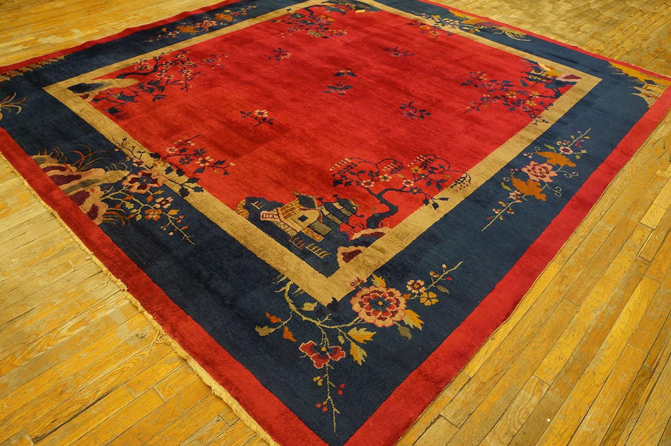 1920s Chinese Art Deco Carpet with Claret Background Color 
( 9' x 9' 9'' - 275 x 297 cm )