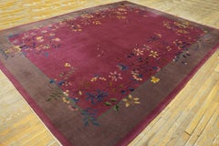1920s Purple Floral Spray Antique Chinese Art Deco Carpet 9' x 11'10'' Wool Rug