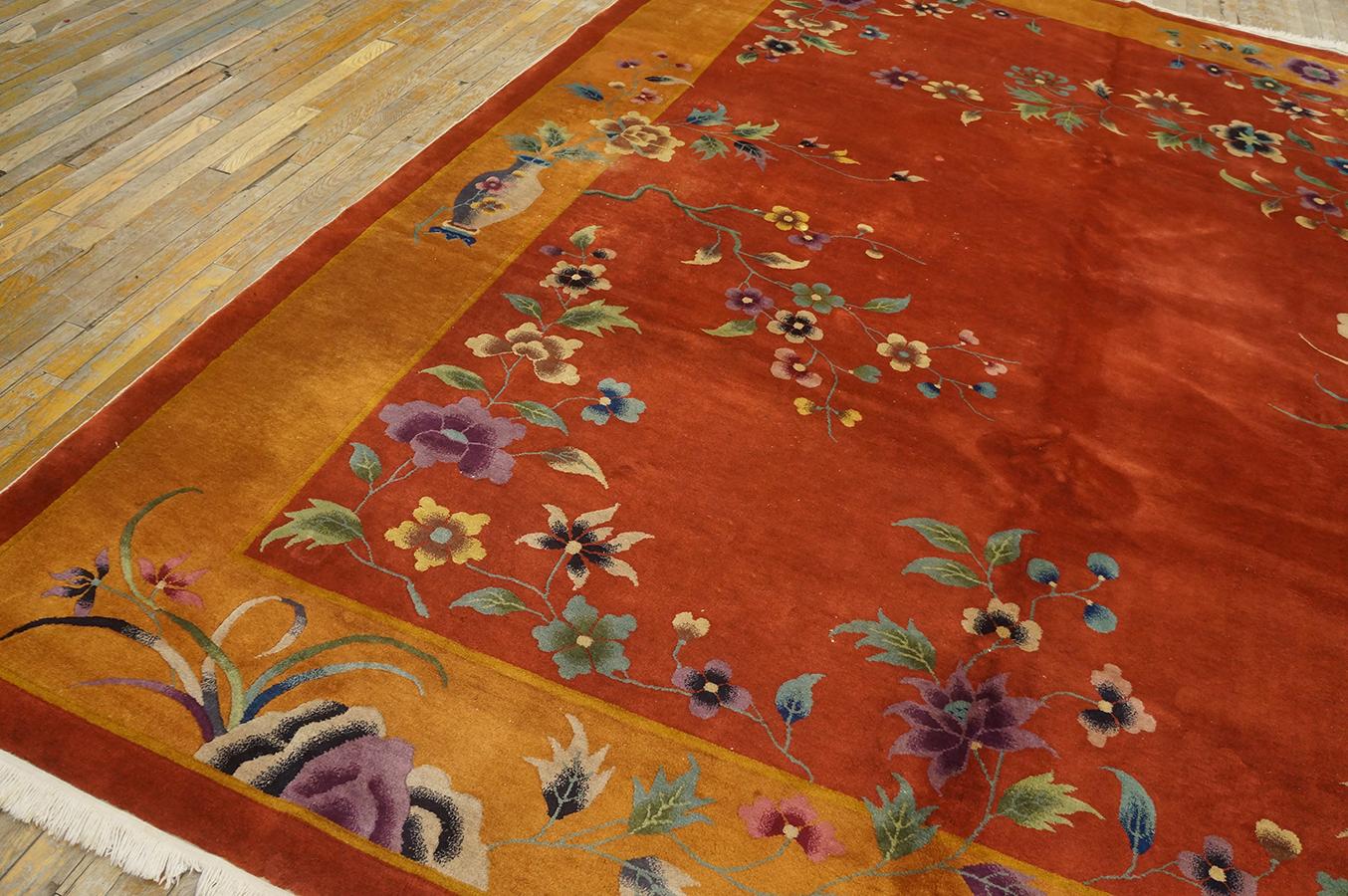 Début du 20ème siècle Tapis Art Déco chinois des années 1920 ( 9' x 11' 6