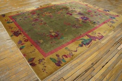 RugsOnNet Soft Camel Green Antique Walter Nichols Chinese Art Deco Rug Carpet