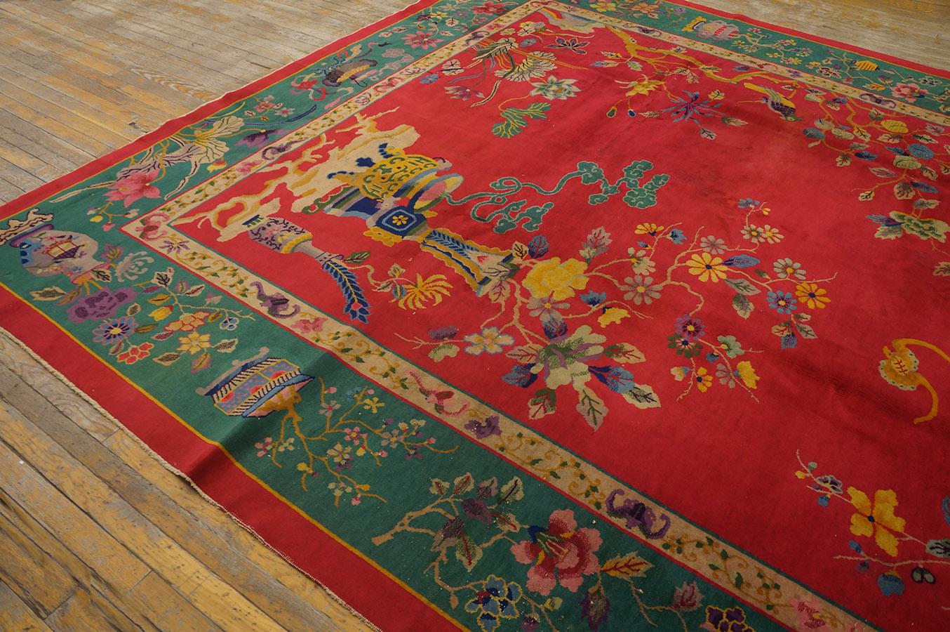 Wool 1920s Chinese Art Deco Carpet ( 9' x 11' 8'' - 275 x 355 cm ) For Sale