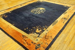 1920s Blue and Navy Antique Chinese Art Deco Peking Rug 9'3" x 11'3"