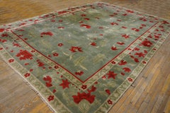 1930s Green Floral Antique Chinese Art Deco Carpet 9'9"x13'8" Knotted Wool Rug