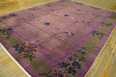 1920s Purple Flowers Bird Antique Chinese Art Deco Rug 9'9''x13'8'' Wool Carpet