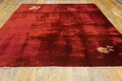 Exceptional Deep Red Color with Two Small Florid Design Chinese Art Deco Rug