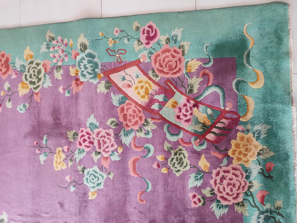 Antique Chinese Art Deco rug with purple color and 9'0