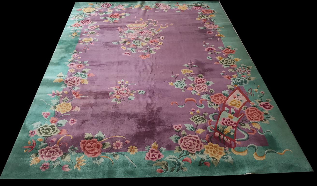 Hand-Knotted Antique Chinese Art Deco Rug For Sale