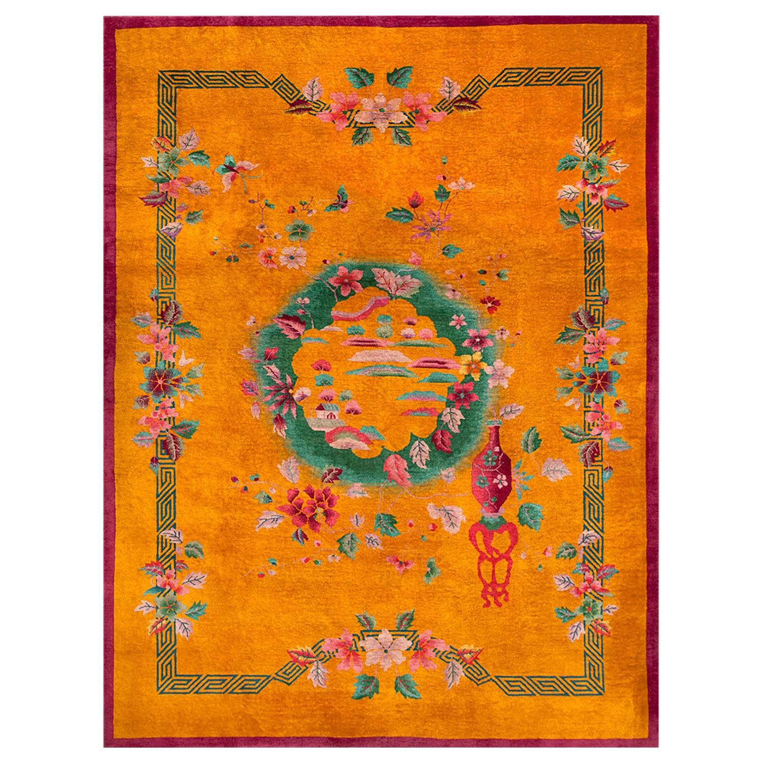 1920er Jahre Chinesischer Art Deco Teppich ( 9' x 11'8" - 274 - 356 ) im Angebot