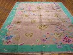 1920s Soft Rose Pink Antique Chinese Art Deco Rug 9' 0" x 11' 4" Floral Wool Rug