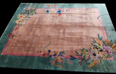 Phenomenal Salmon Color with Great Flower Design Antique Chinese Art Deco Rug