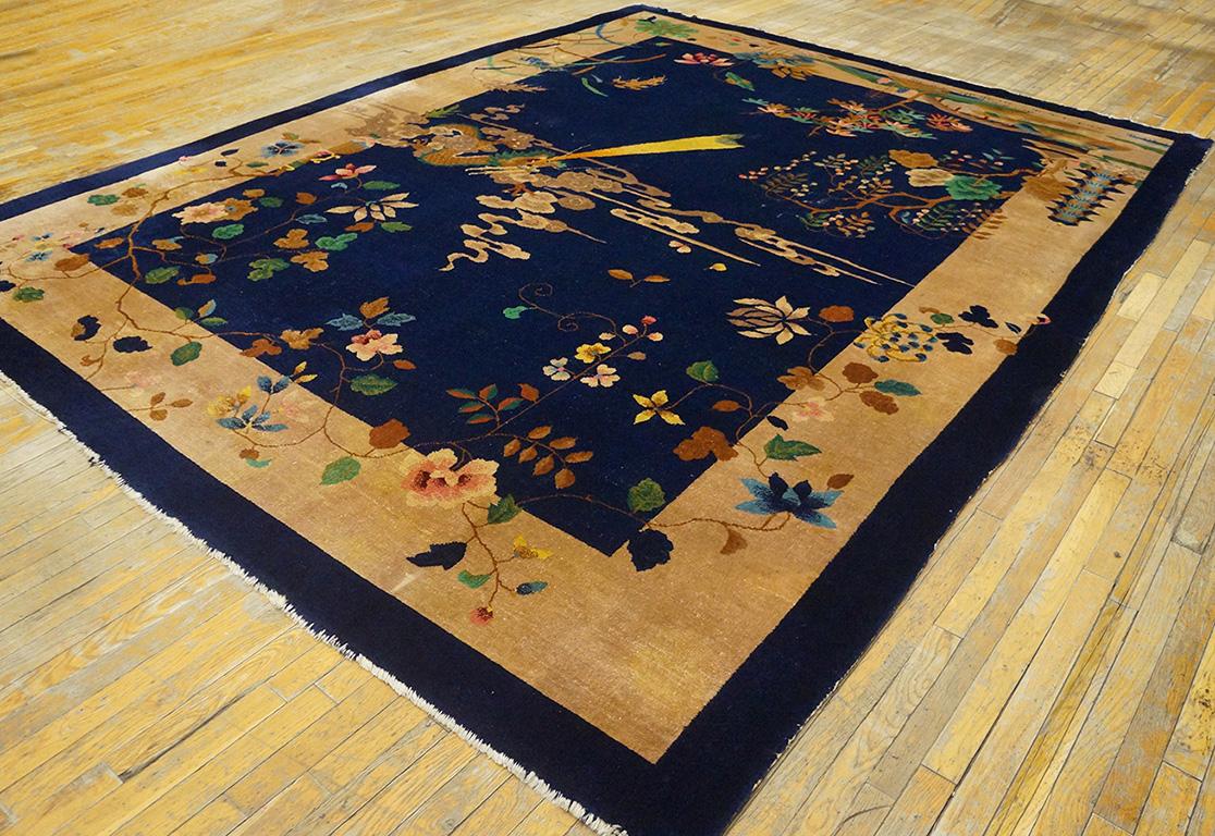 1920s Chinese Art Deco Carpet on Navy Background ( 9' x 11' 6