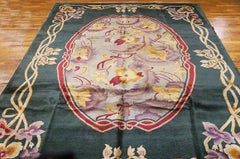 1920 Green Colorful Floral Art Nouveau Chinese Art Deco Carpet 9'x11'9" Wool Rug
