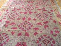 1930s Earth Tone Pink Antique Chinese Art Deco Rug 9' 0" x 11' 8" Wool Carpet