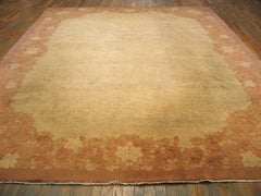 1920s Cream Minimalist Open Field Antique Chinese Art Deco Rug 9'0"x11'9" Carpet