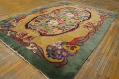Extraordinary Gold Bronze Color With Special Flower Design Chinese Art Deco Rug