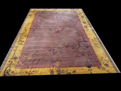 1920s Mauve Floral Antique Chinese Art Deco Carpet 9'2"x14'4" Knotted Wool Rug